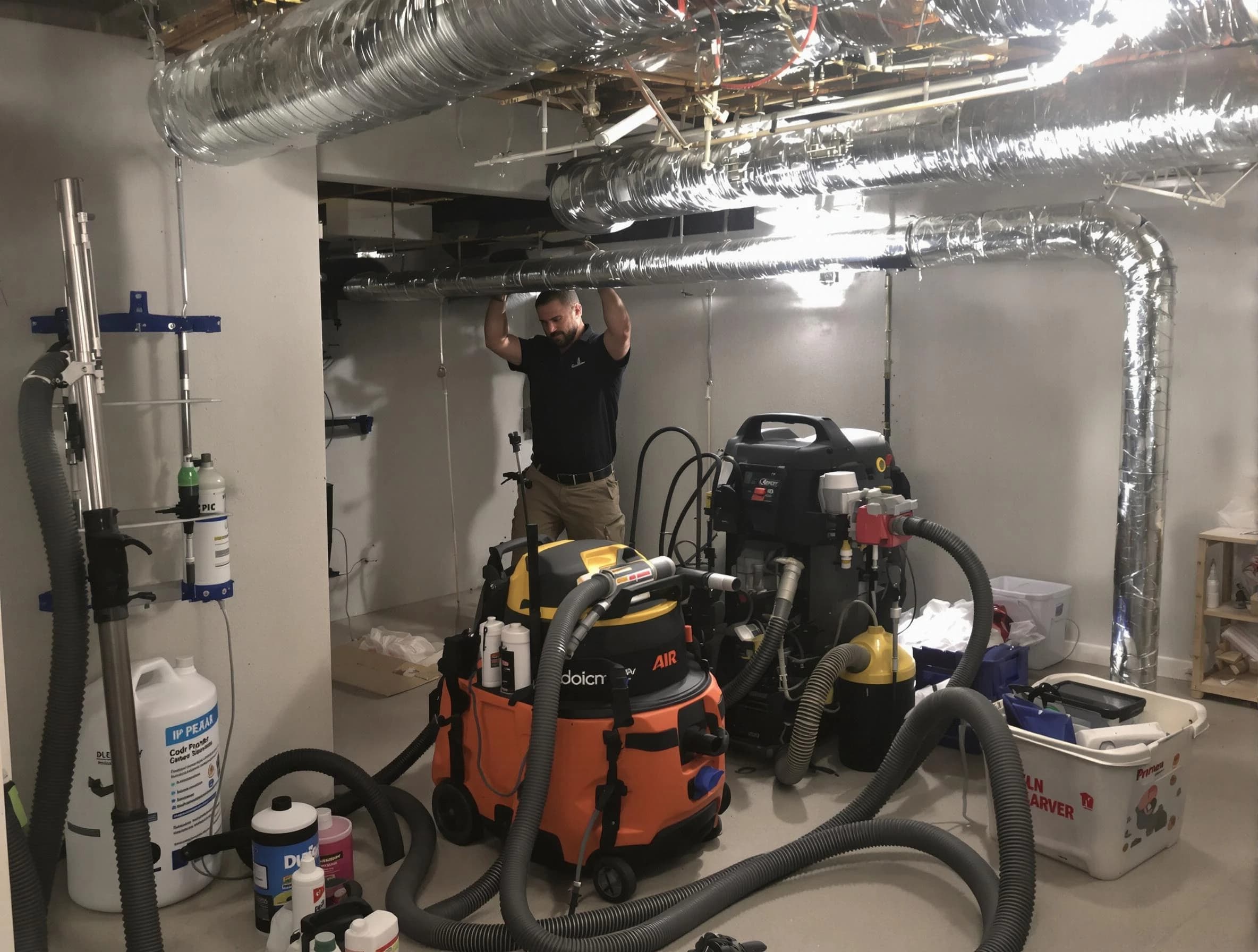 Fort Lupton Air Duct Cleaning specialist performing professional mold removal from air ducts using safety equipment in Fort Lupton
