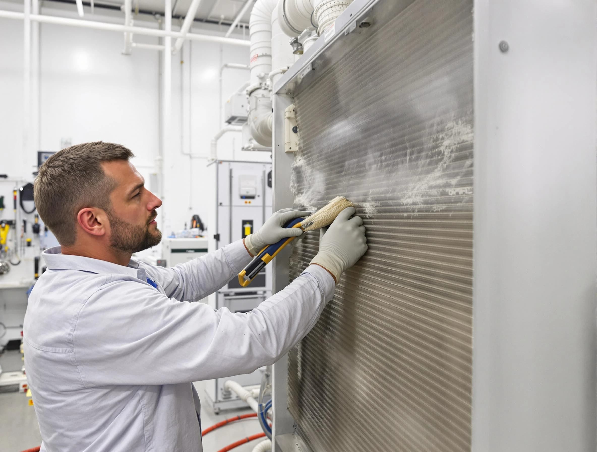 Fort Lupton Air Duct Cleaning technician performing precision commercial coil cleaning at a Fort Lupton business
