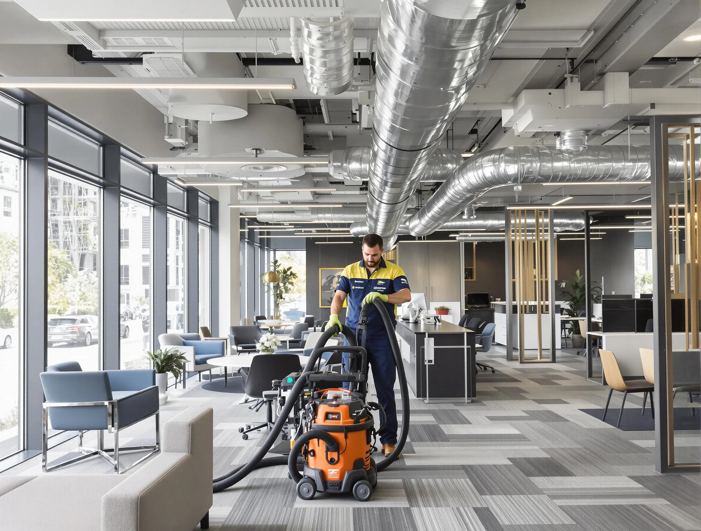 Fort Lupton Air Duct Cleaning team performing thorough commercial duct cleaning at a Fort Lupton business center