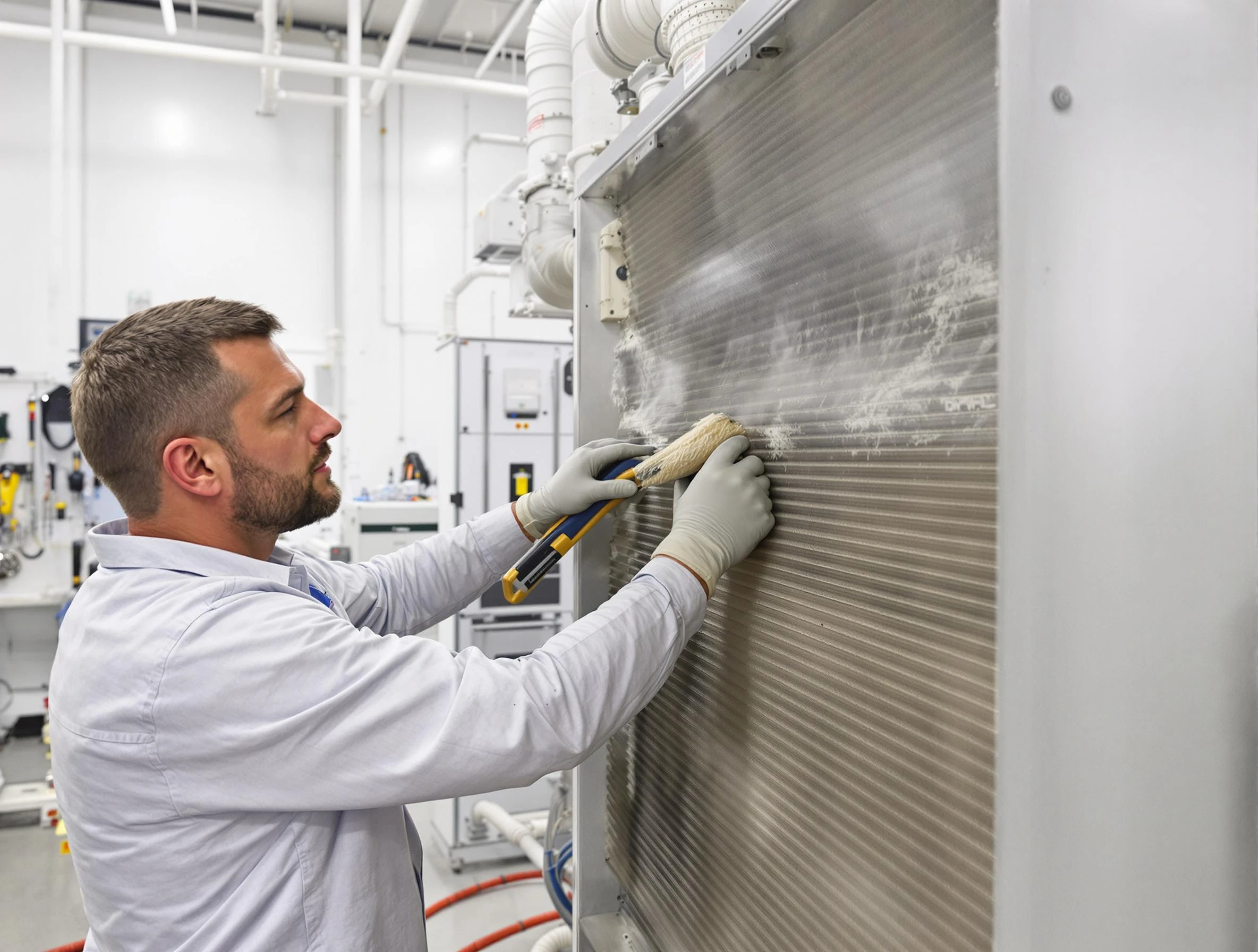 Fort Lupton Air Duct Cleaning technician performing precision commercial coil cleaning at a Fort Lupton business